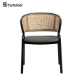 Modern Cafe Chair Metal Frame And Rattan Back